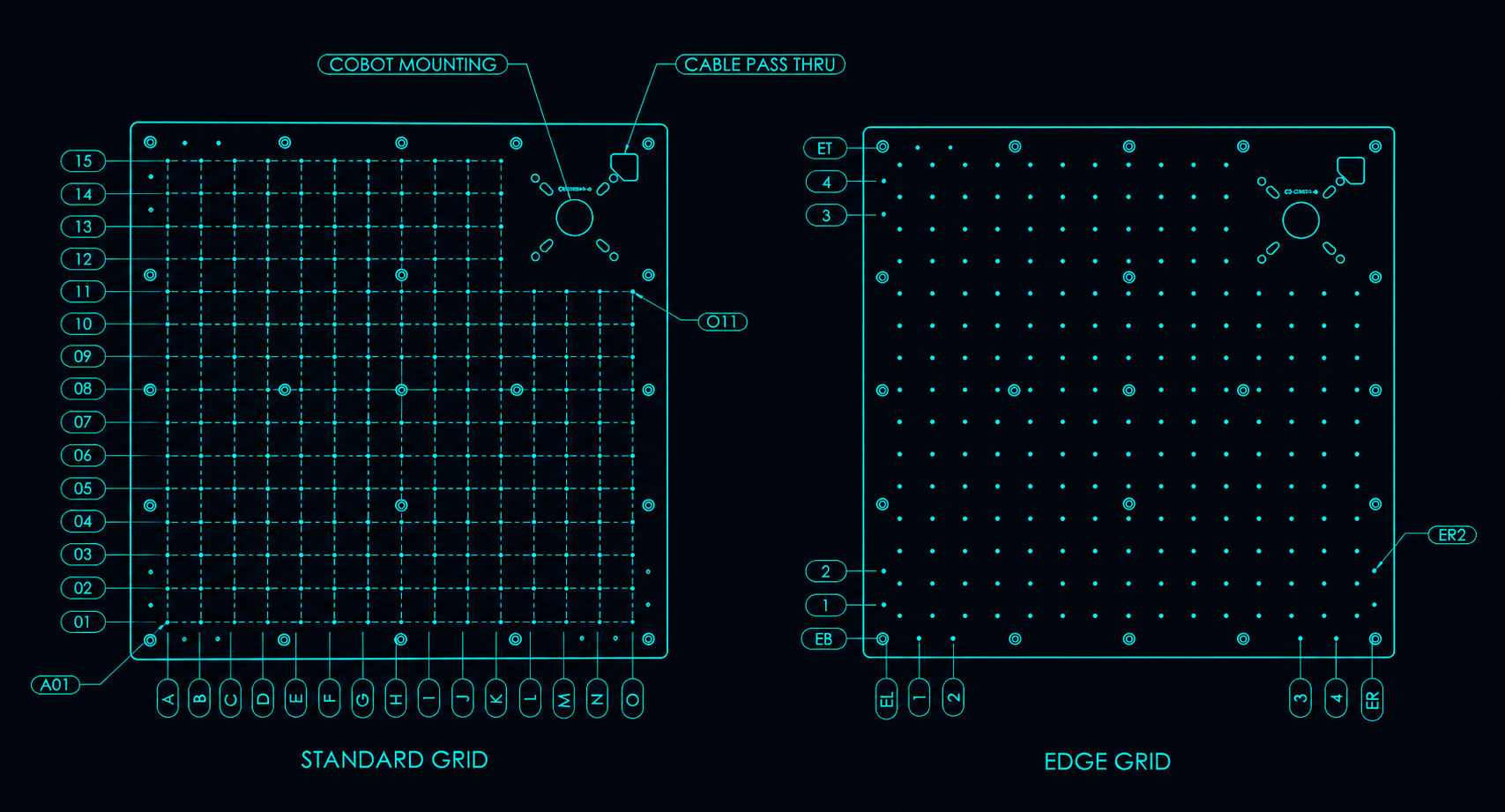 CE-101100 inspection bed and hole-addressing scheme.