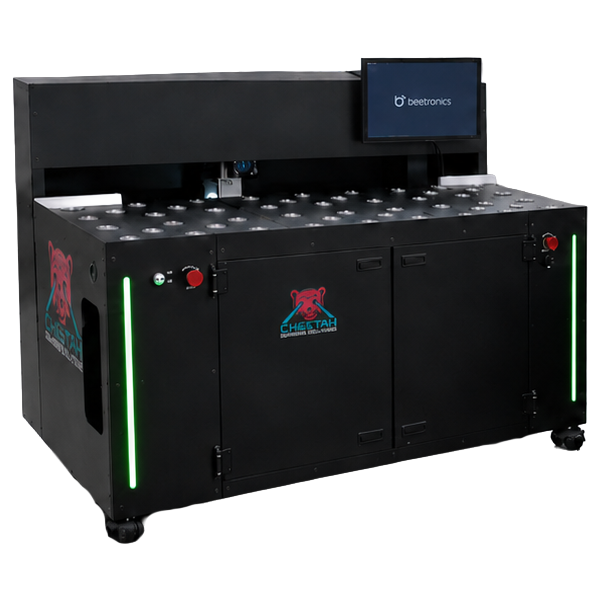The Rack-Mounted Hardware Scanner: an enclosed inspection unit with a tray-loading surface for rack-mounted data-center modules.